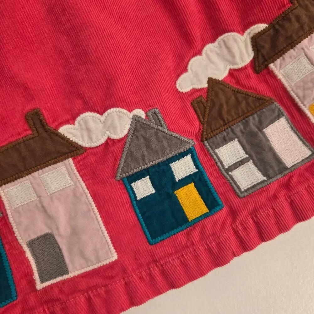 Baby Boden Girl Pink Corduroy Dress House Applique Long Sleeve 6-12 Months